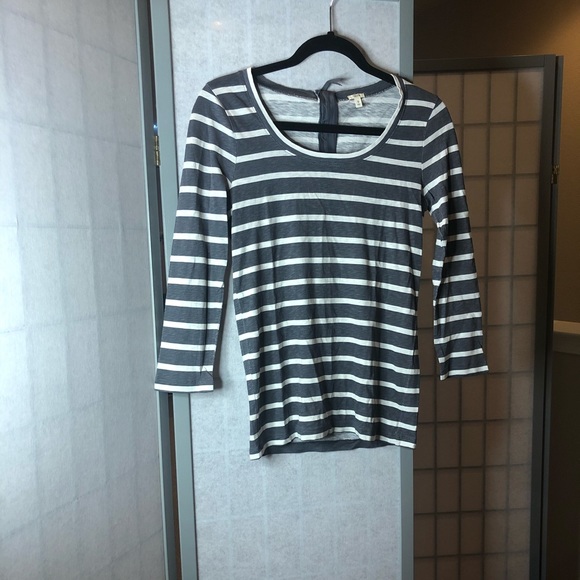 J. Crew Tops - J Crew gray w/white stripes 3/4 sleeved top